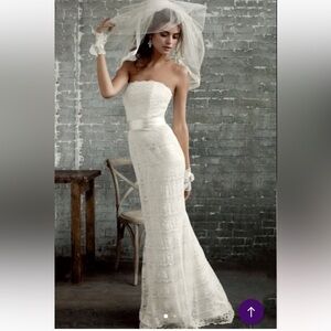 Galina David’s Bridal Elegant Strapless Ivory Lace Overlay Dress Women’s Size 6